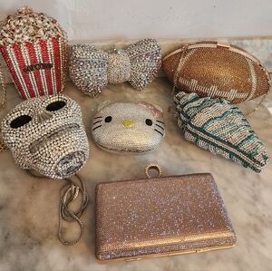 Lot Of 7 Crystal Embellished Silver Clutch